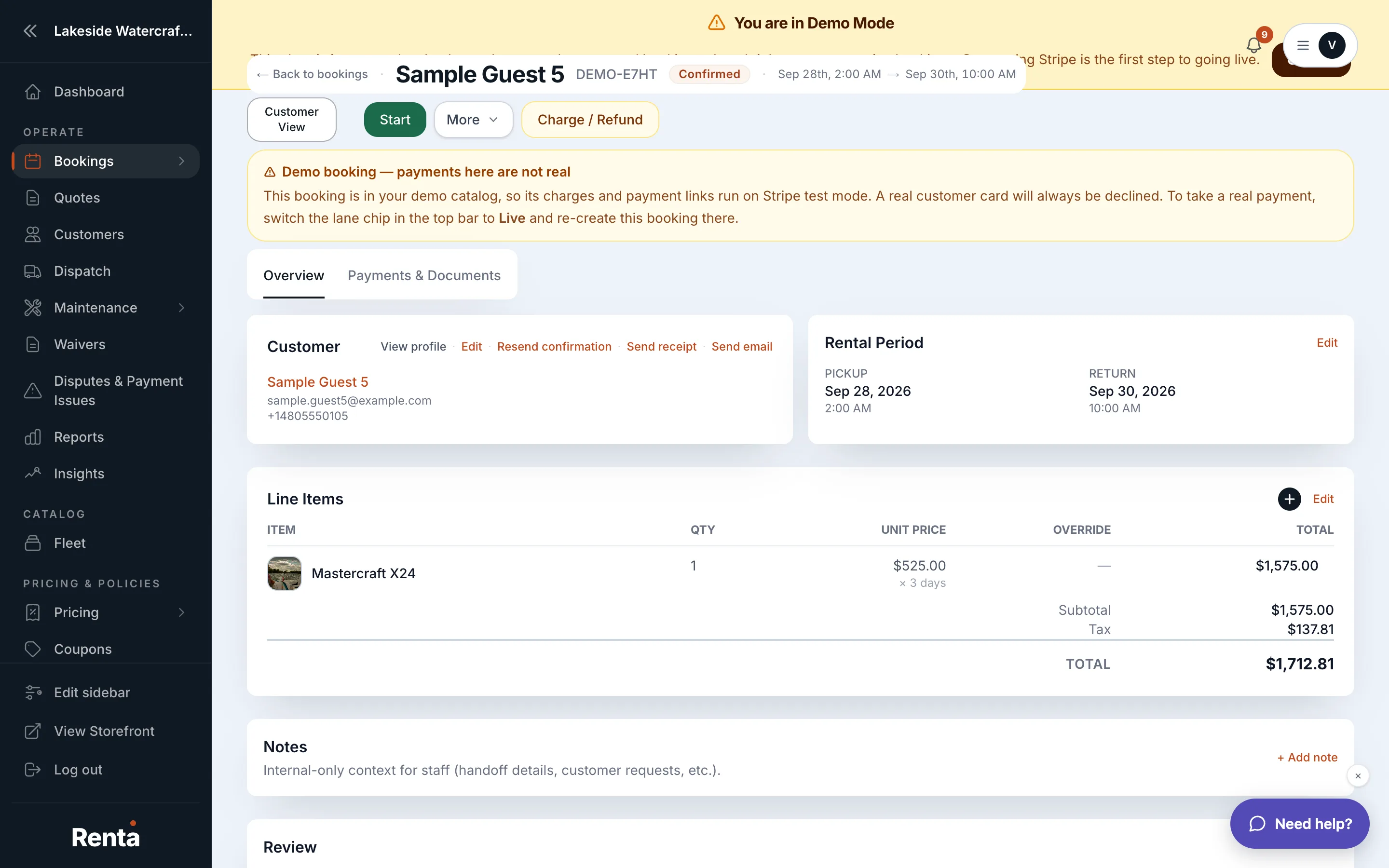 Warning banners at the top of a booking's detail page