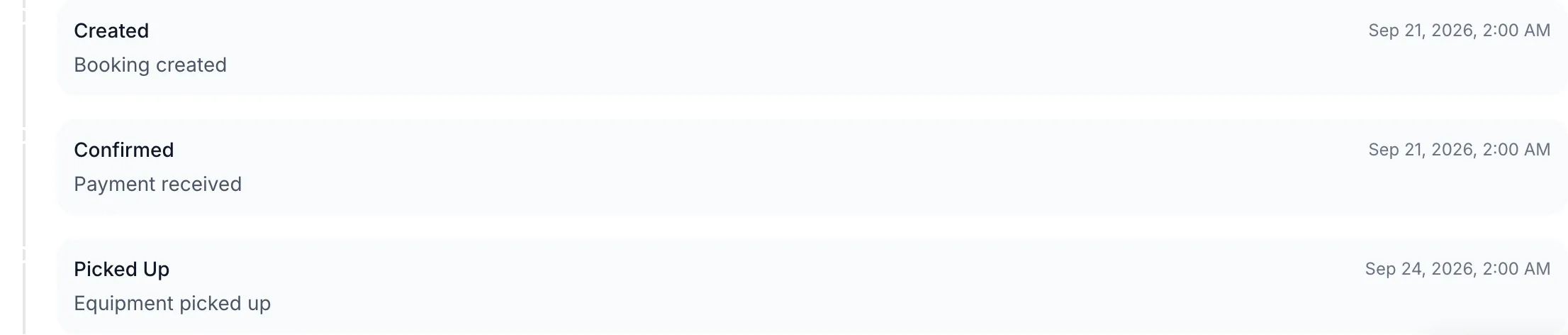 The change log on a booking's Payments & Documents tab