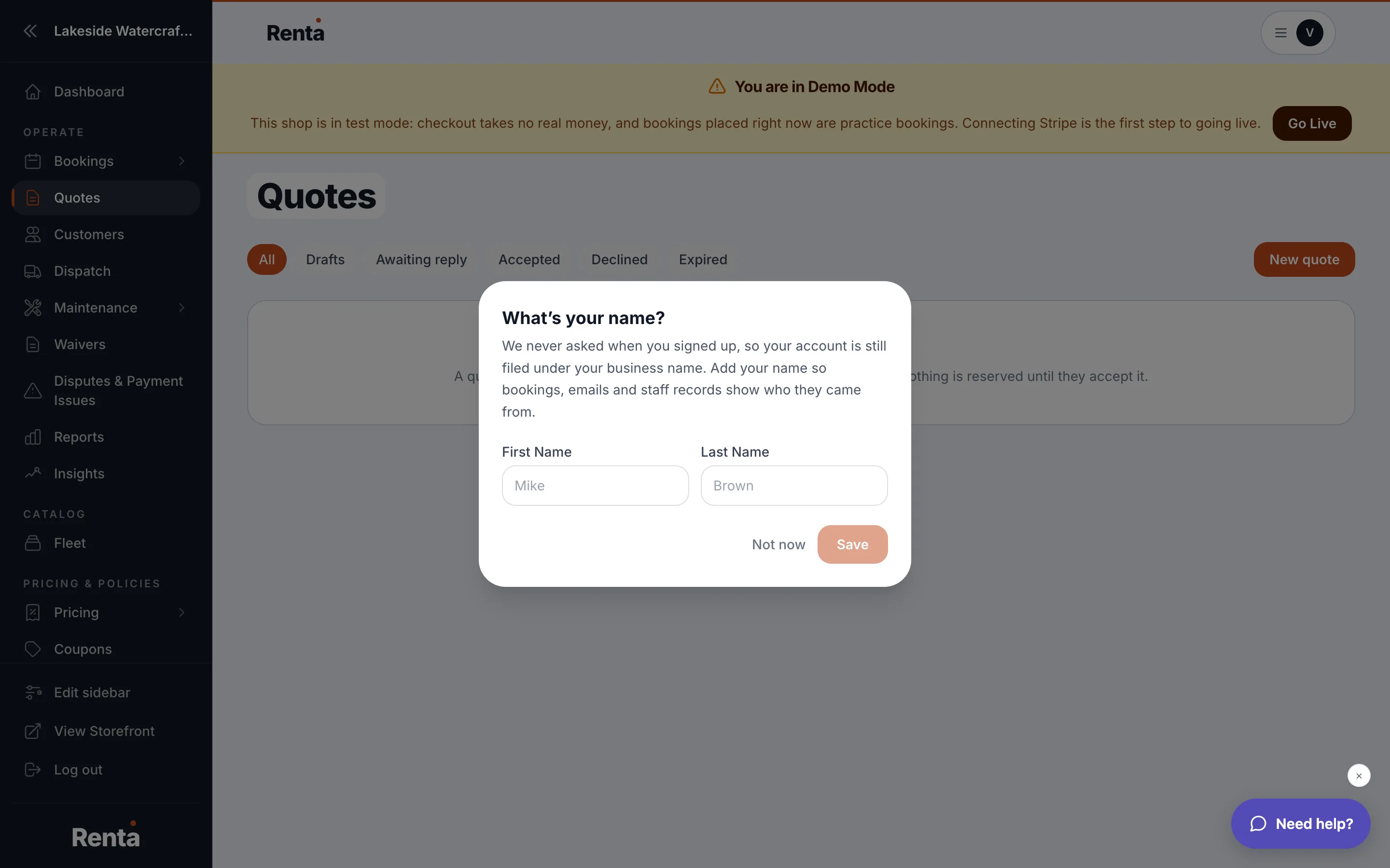 The Quotes list with status tabs