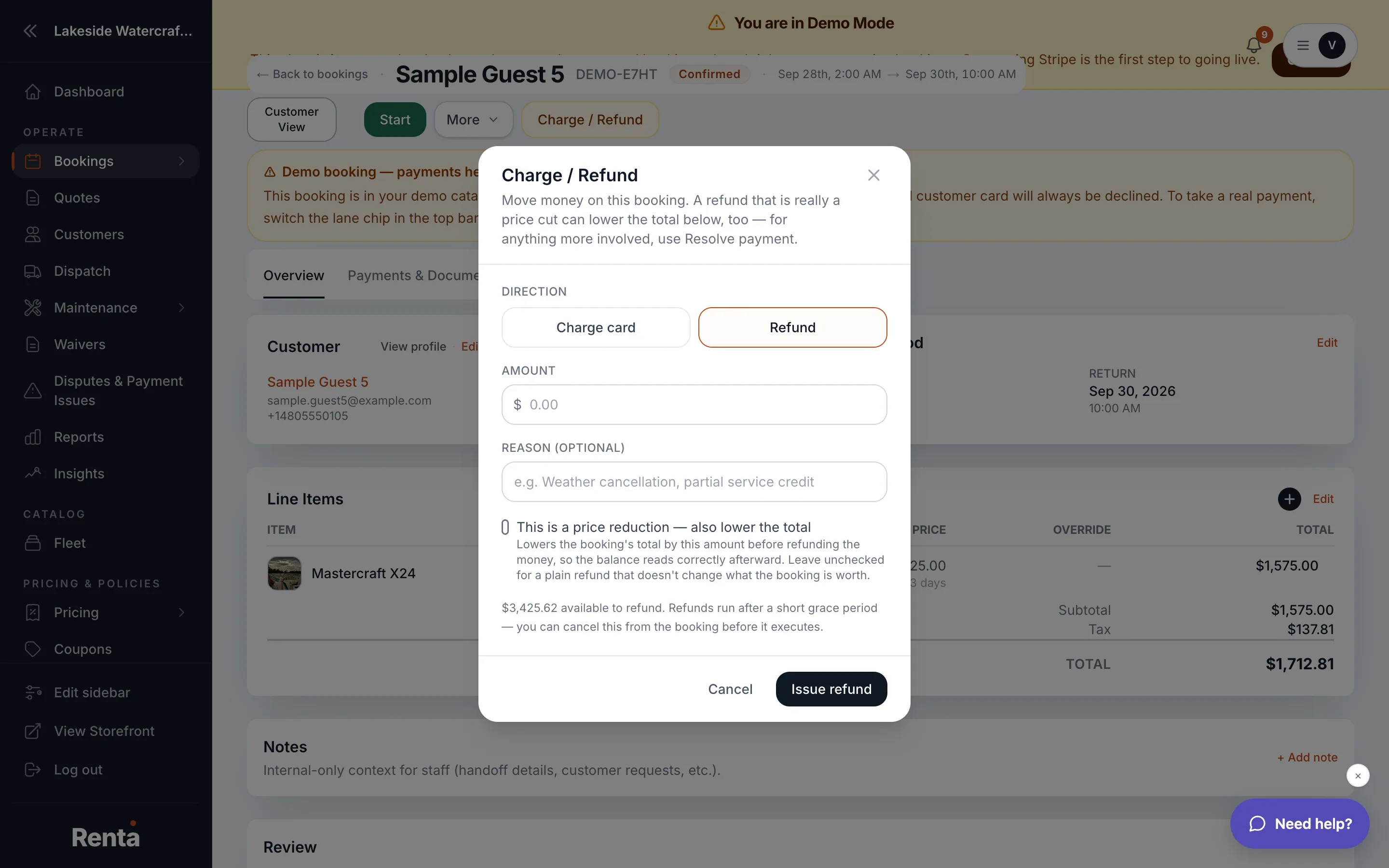 The Process refund and Cancel booking modals
