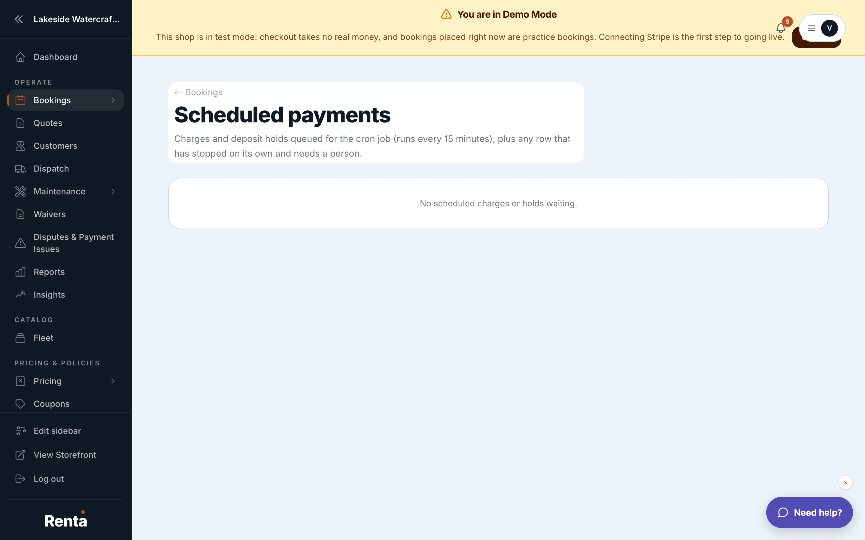 The Scheduled Payments list with status badges