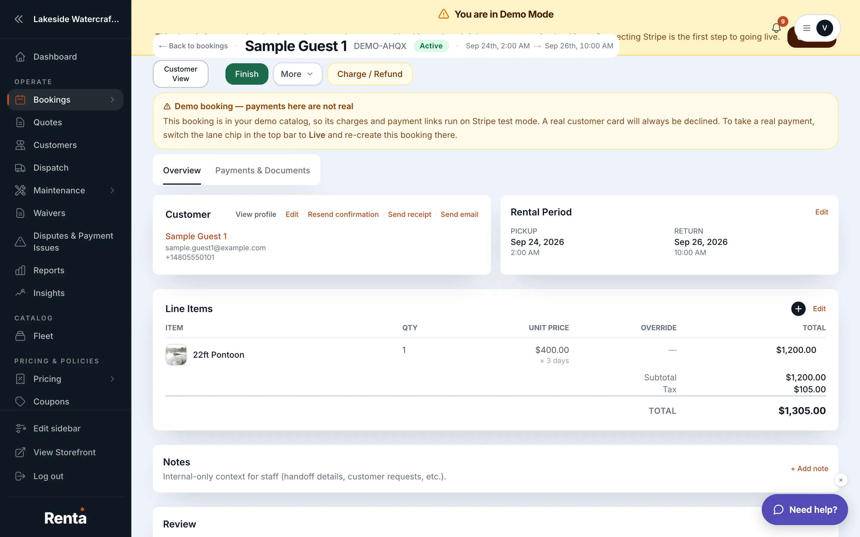 The status transition buttons at the top of a booking