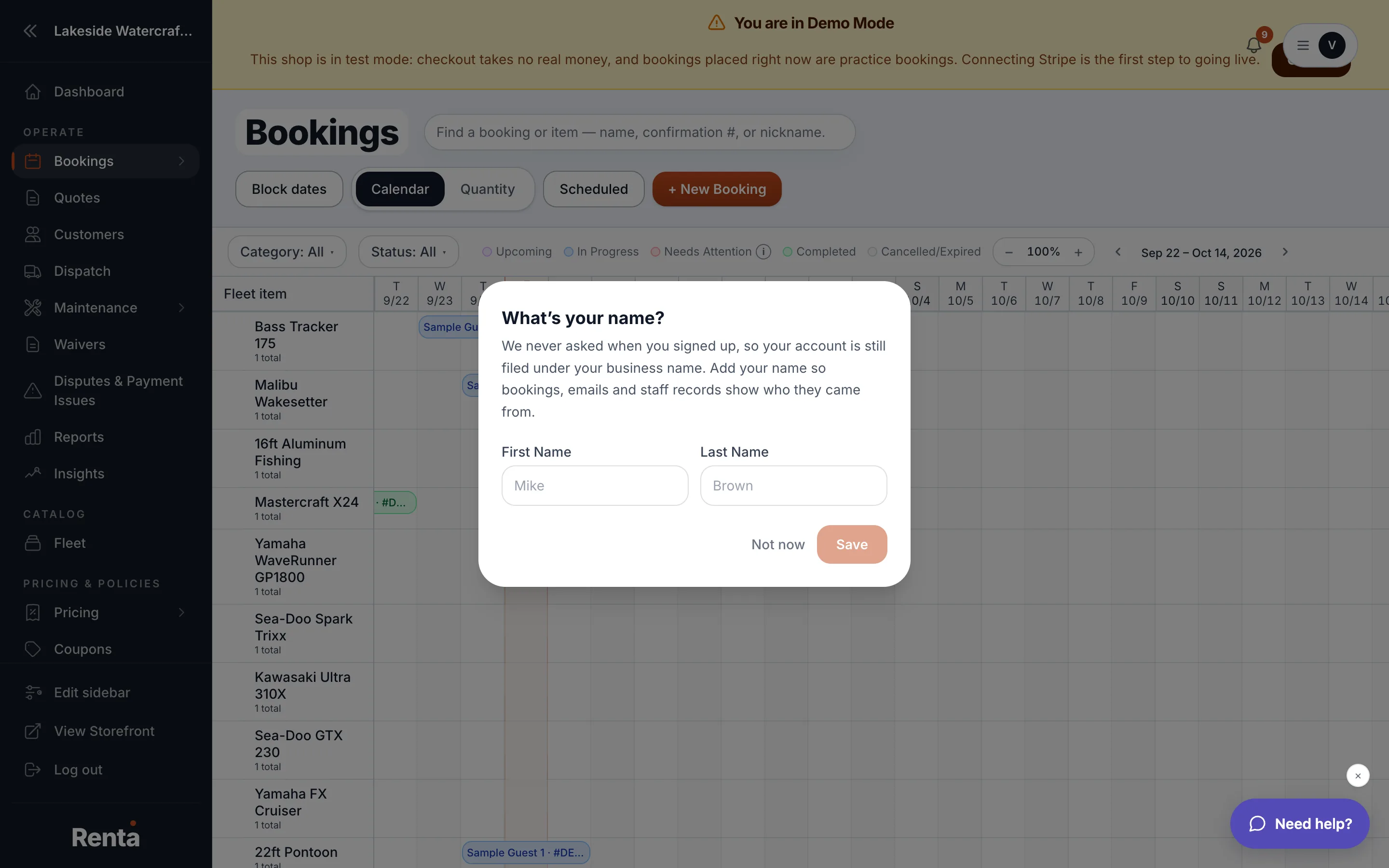 Status badges on the Bookings list