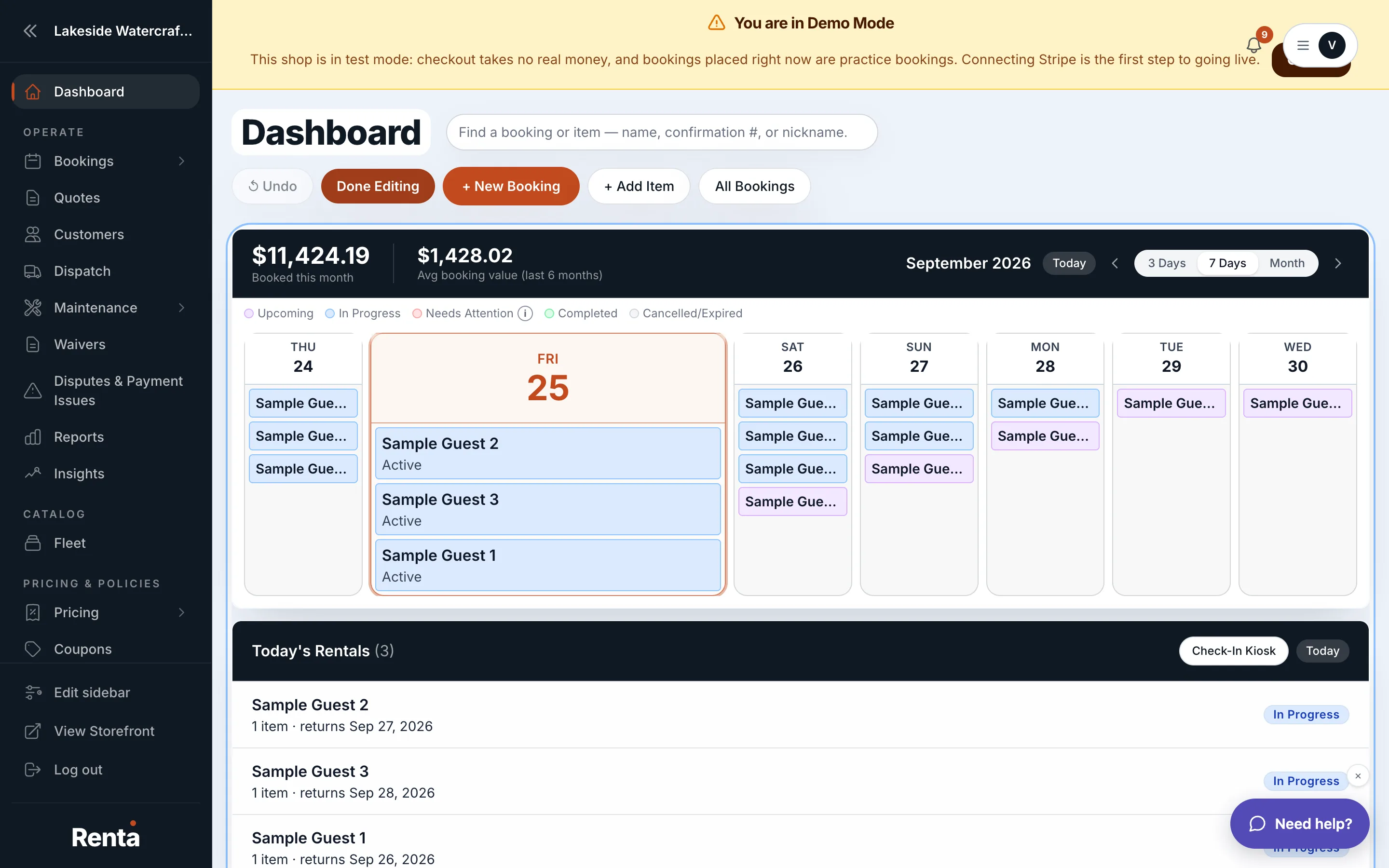 Dashboard in edit mode, showing drag handles and hide/show eye icons on each widget