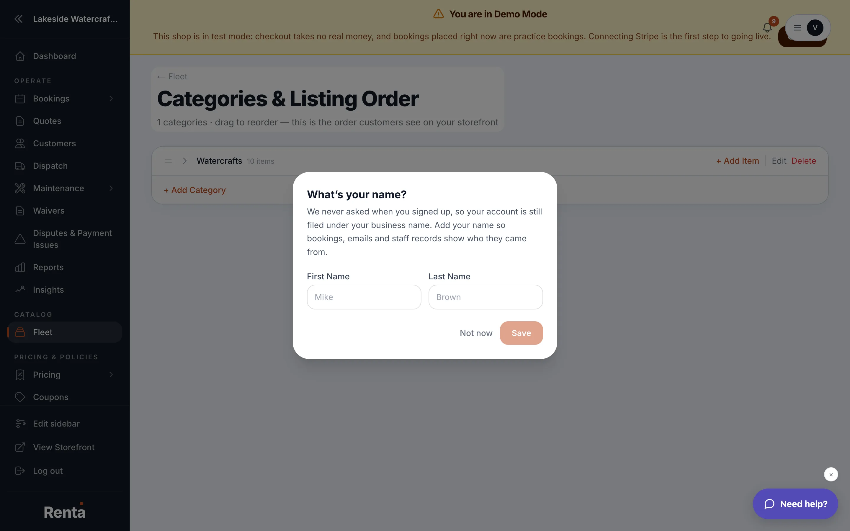 Categories & Listing Order, with drag-to-reorder