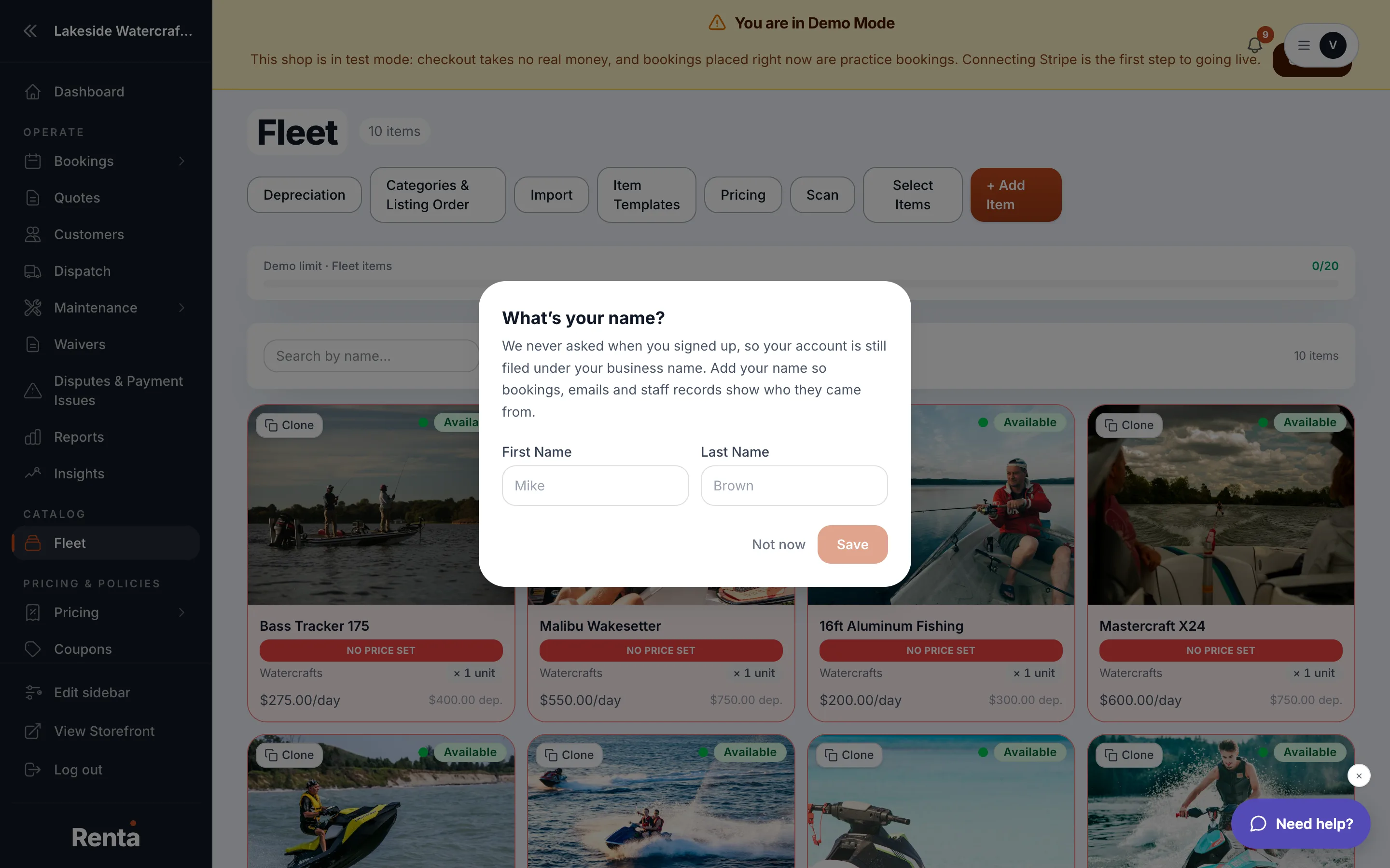 The Fleet list with search and filters