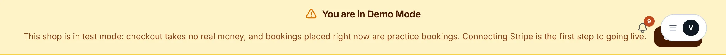 The always-on Demo Mode bar shown across the admin while a business is still in Demo