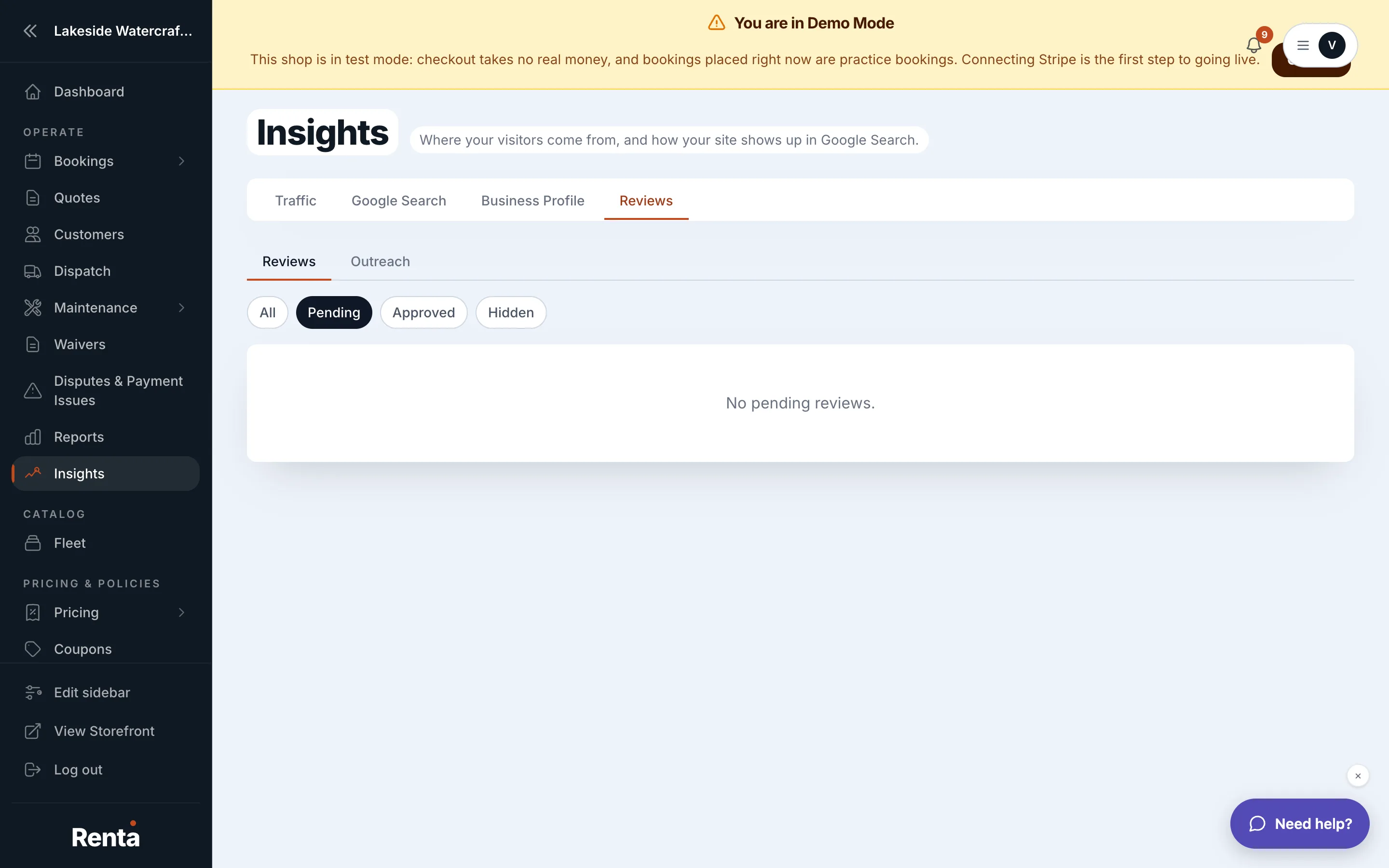 The Reviews tab's pending reviews list
