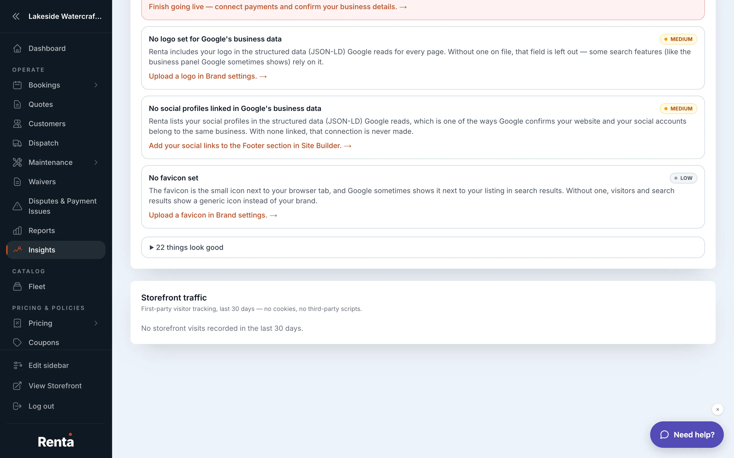 The Traffic tab's visitor overview and top pages table