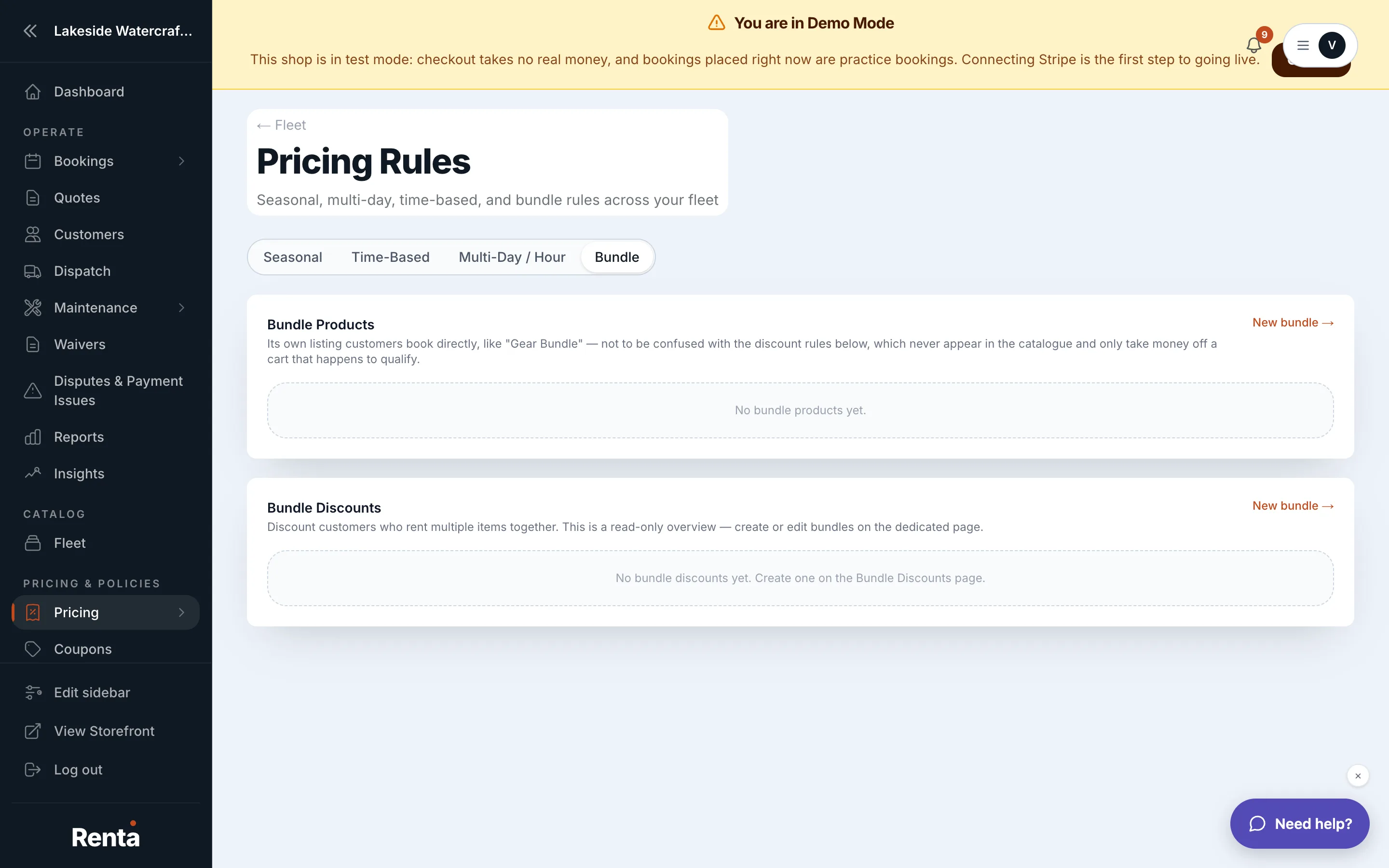 The Bundle tab in Pricing Rules