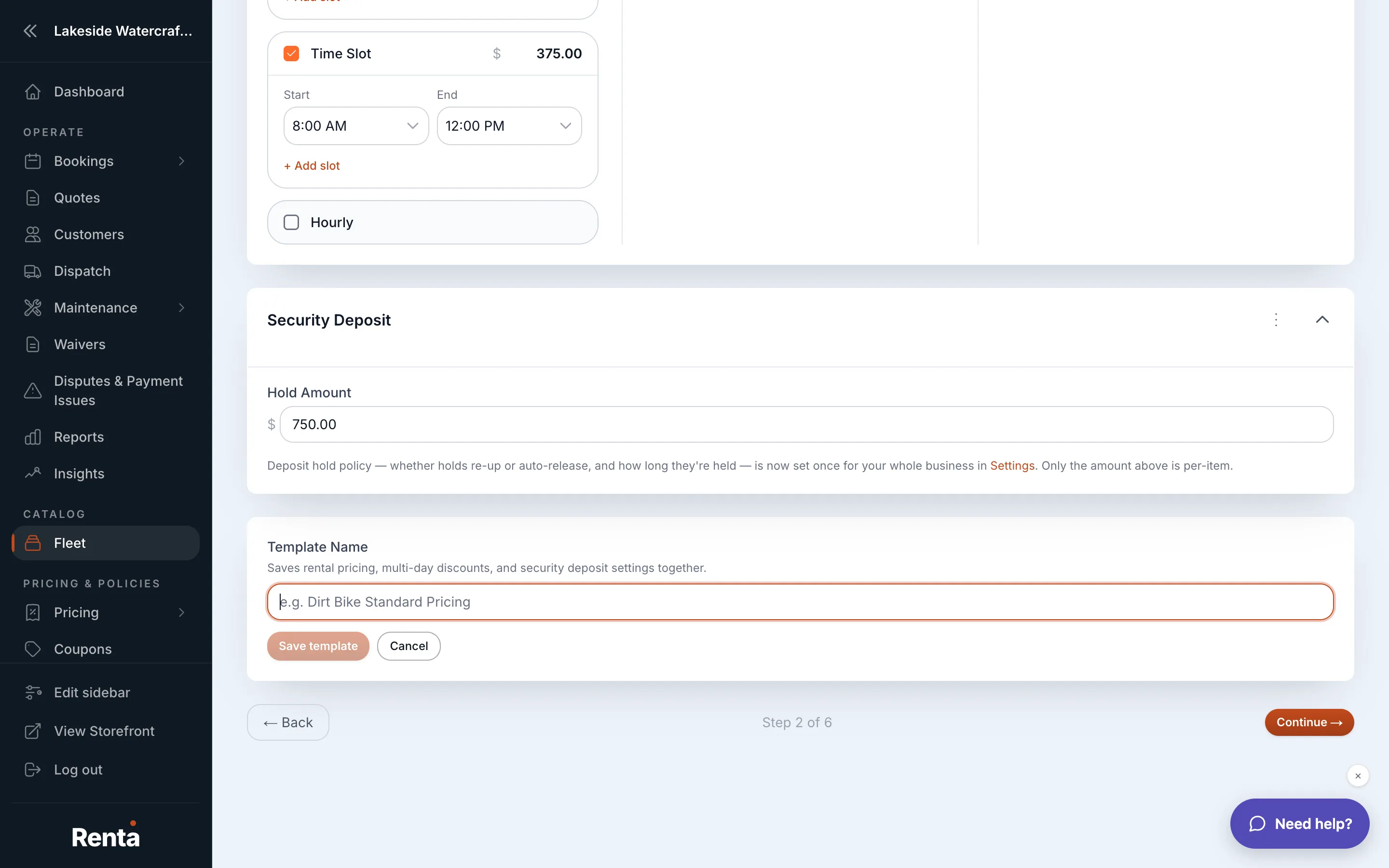 The Rate Card Templates list