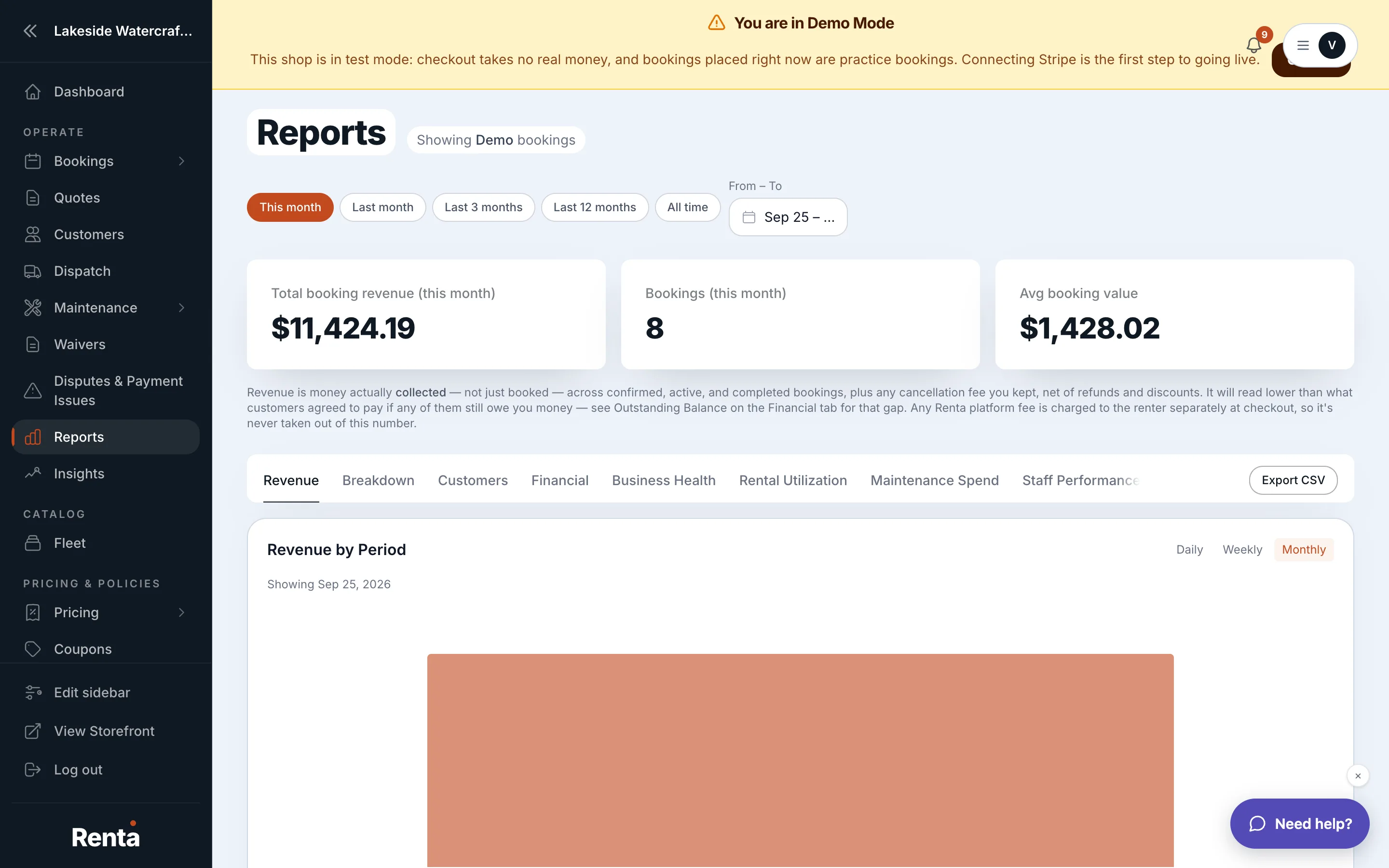 The From/To date range selector at the top of the Reports page