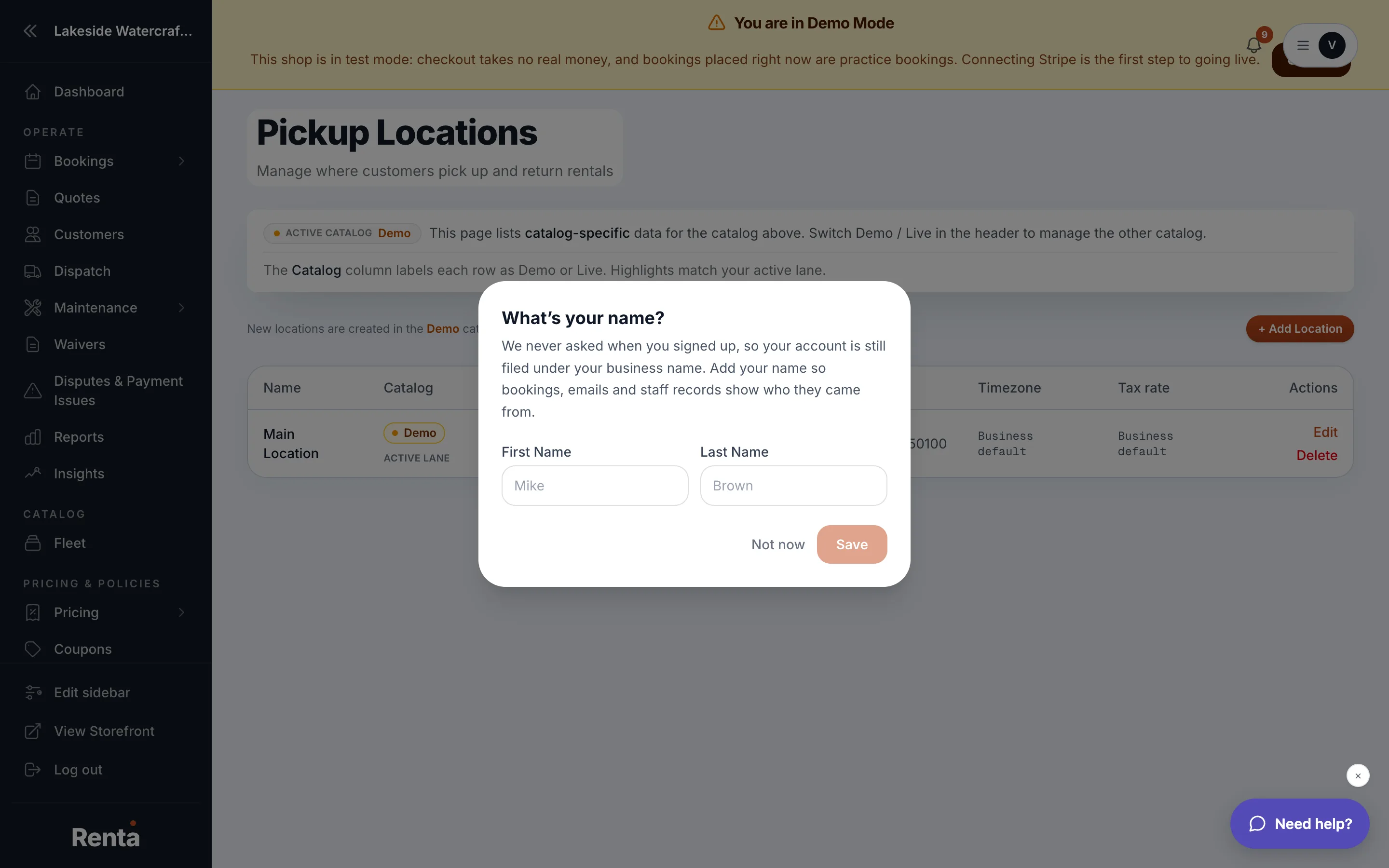The Locations list with the Add Location button