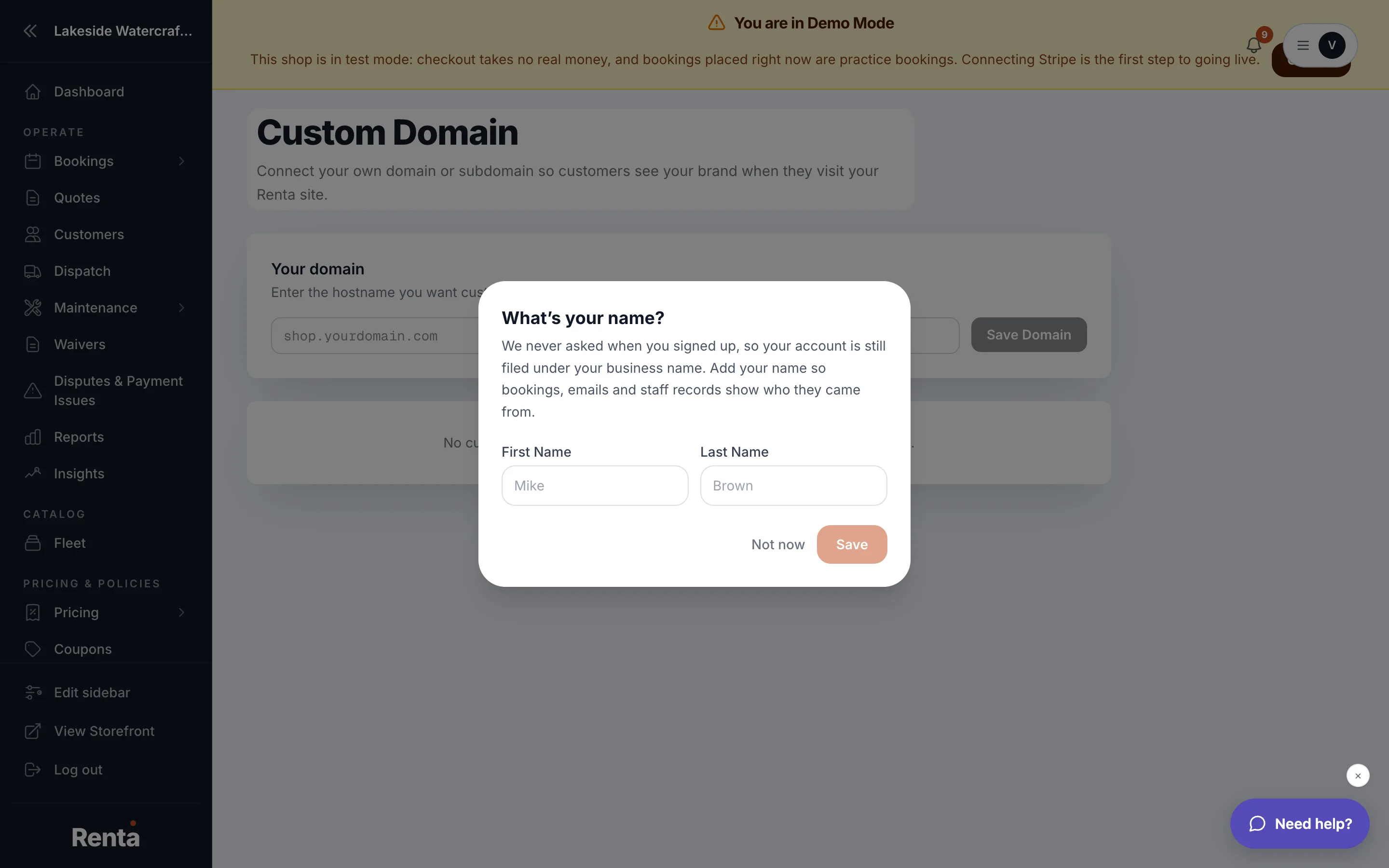 The Domain settings page showing the DNS records to add