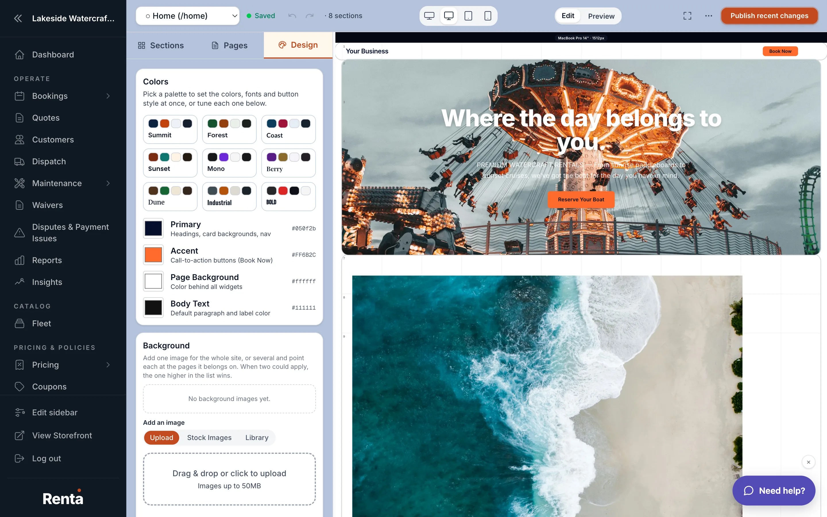 The Theme tab with color swatches and font pickers