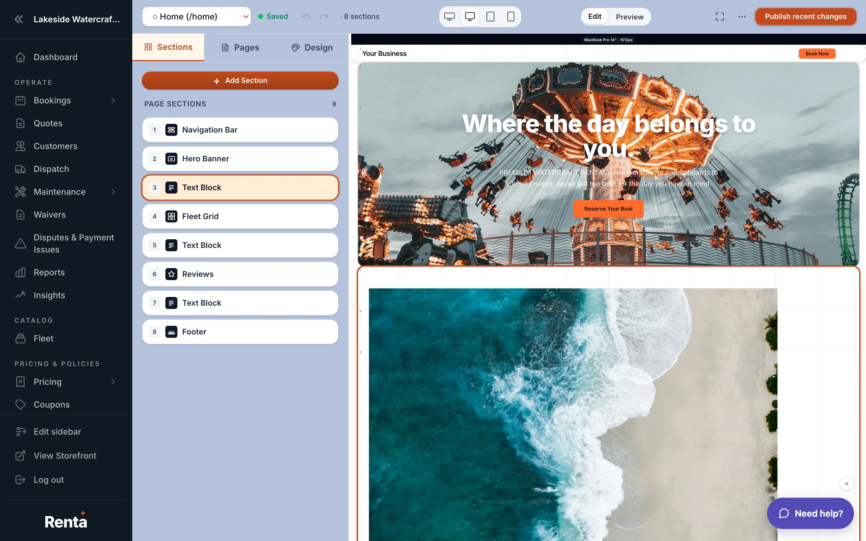 The Site Builder canvas with the widget picker and properties panel open