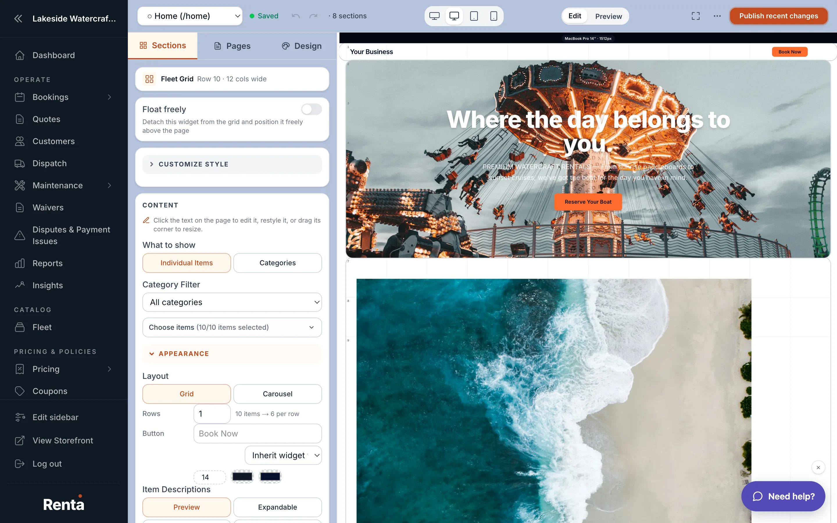 The Fleet Grid widget showing items laid out in a grid with a heading above