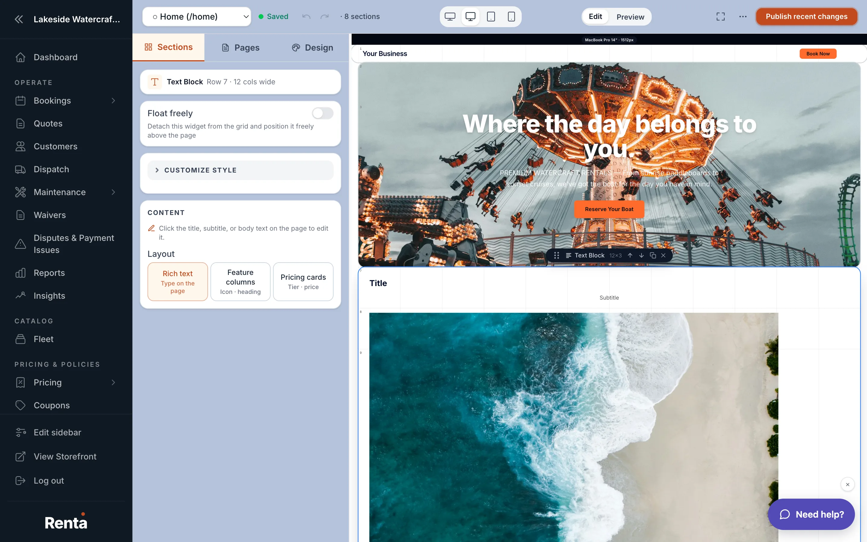 A Text Block widget and an Image Gallery widget side by side on a page